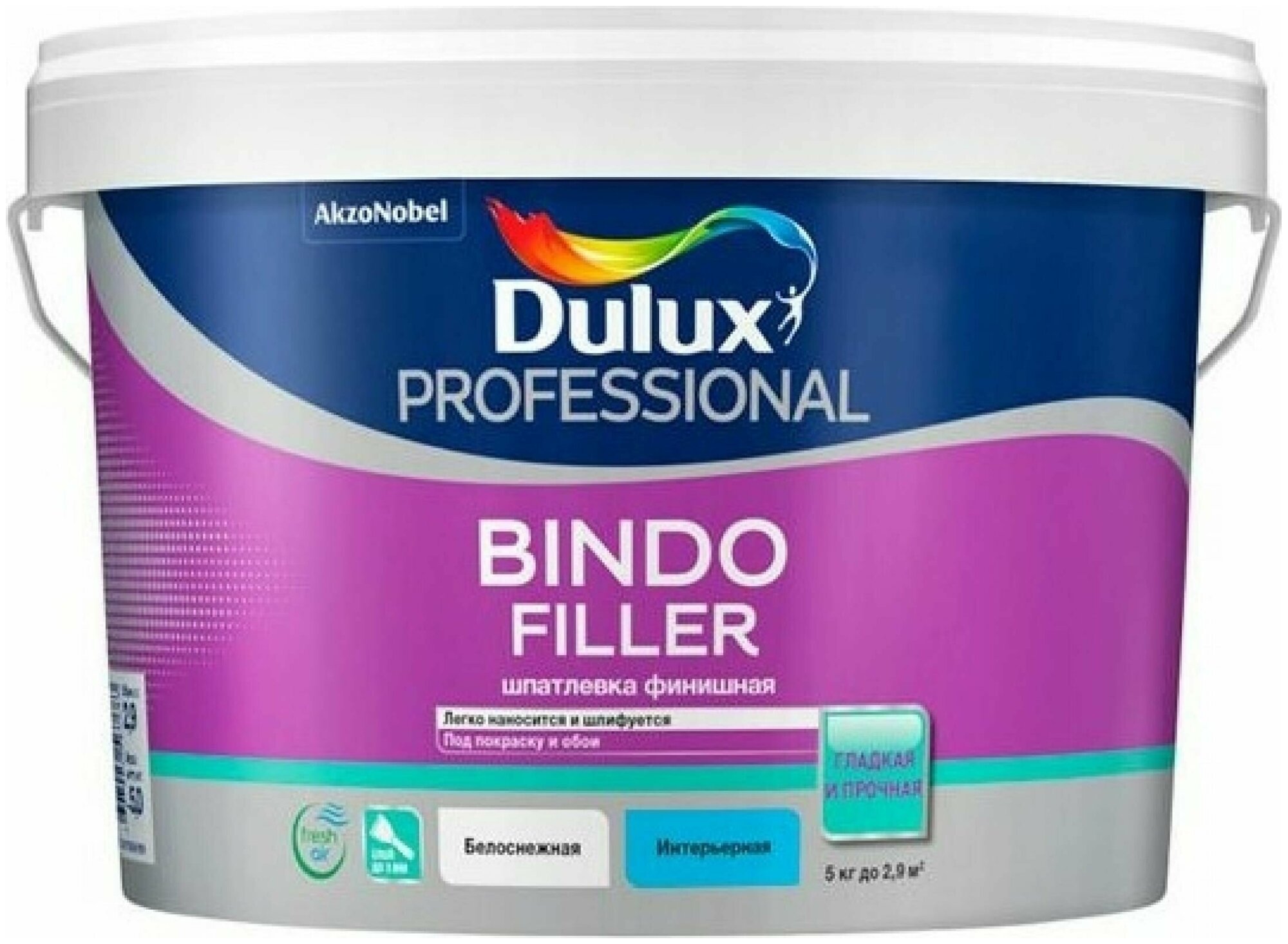 фото DULUX BINDO FILLER шпаклевка финишная, колеруемая, безусадочная под покраску и обои (5кг)