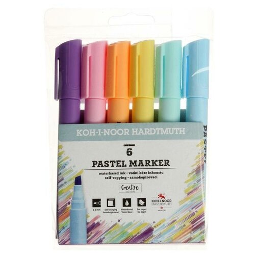 Набор маркеров текстовыделителей 6 цвета Koh-I-Noor, 1-5 мм, скошен, пастельные, блистер, 1 набор