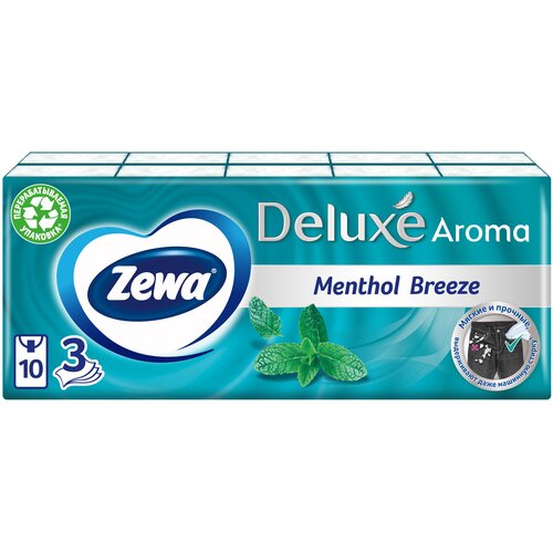 Zewa Deluxe Платочки Aroma Ментол бумажные носовые 3 слоя, 10 уп. x 10 шт. /