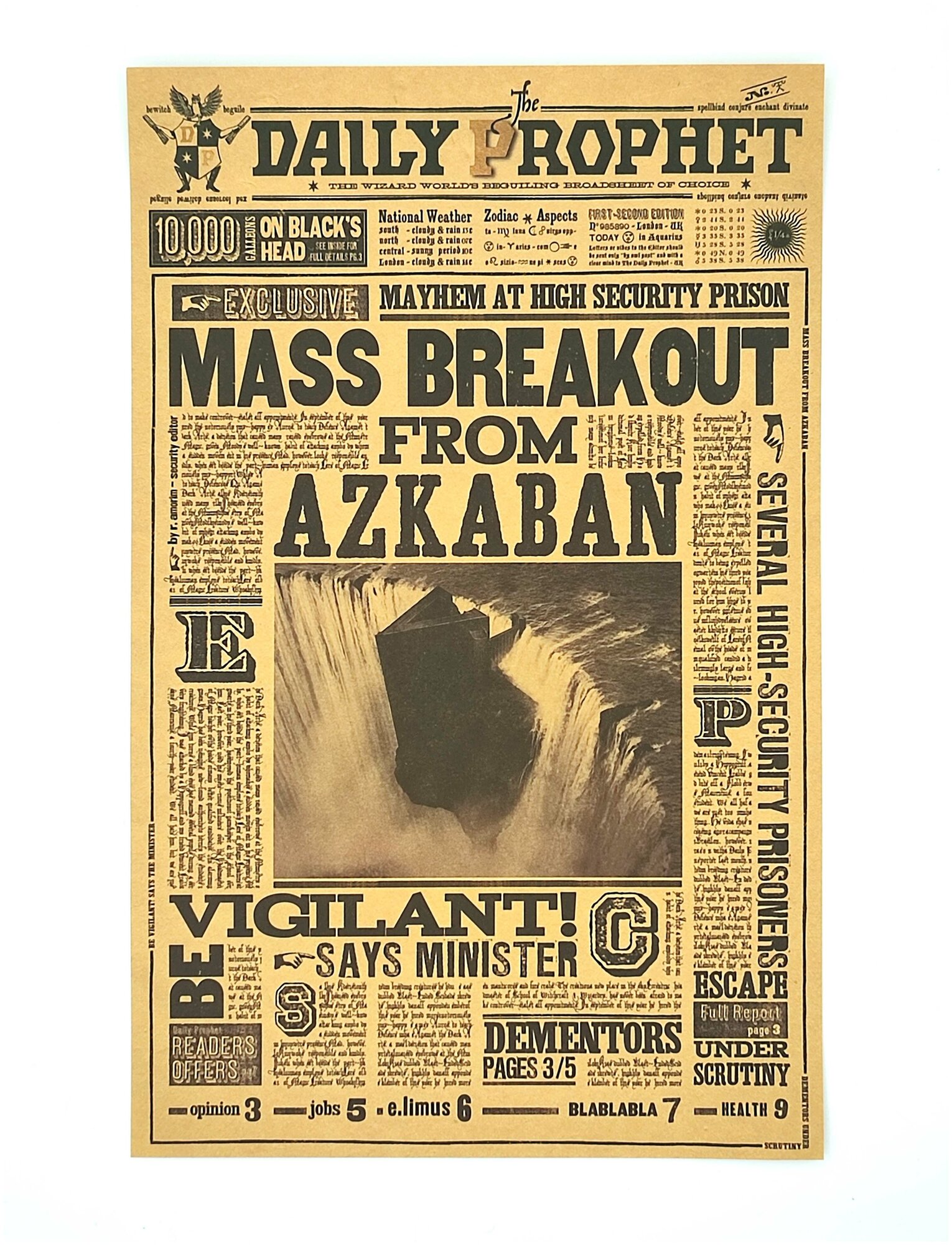 Плакат "Массовый побег из Азкабана" Daily Prorhet Гарри Поттер