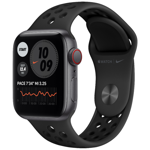 фото Умные часы apple watch se gps 44мм aluminum case with nike sport band, серый космос/антрацитовый/черный