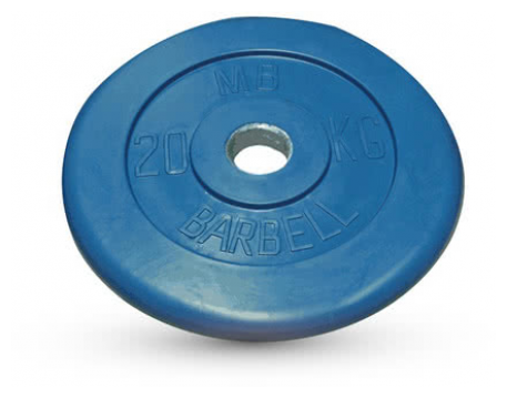 Диск обрезиненный MB Barbell Диск олимпийский d 51 мм цветной 20,0 кг (синий)
