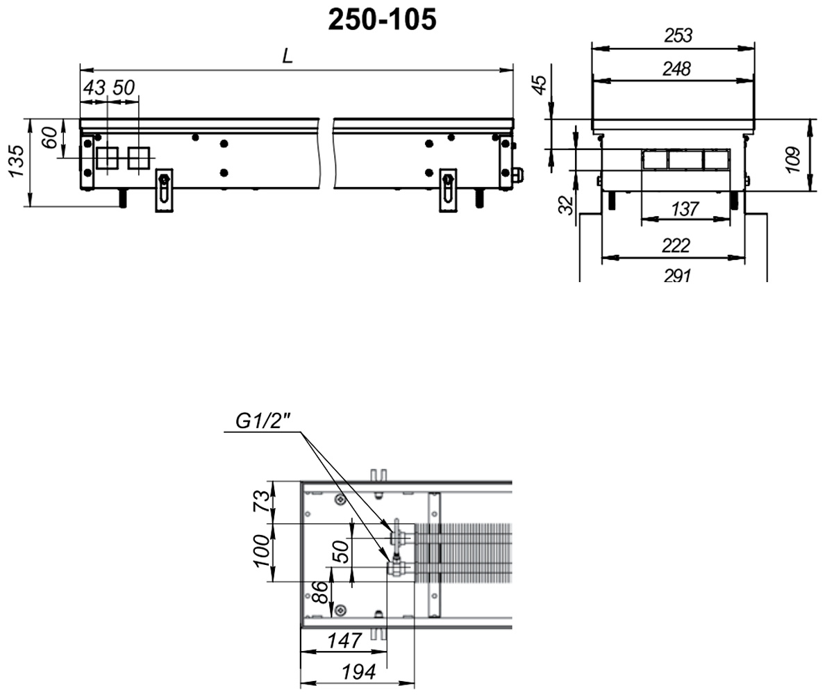 Водяной конвектор Techno Usual KVZ 250 - 105 - 800 (внутрипольный / встраиваемый) - фотография № 8