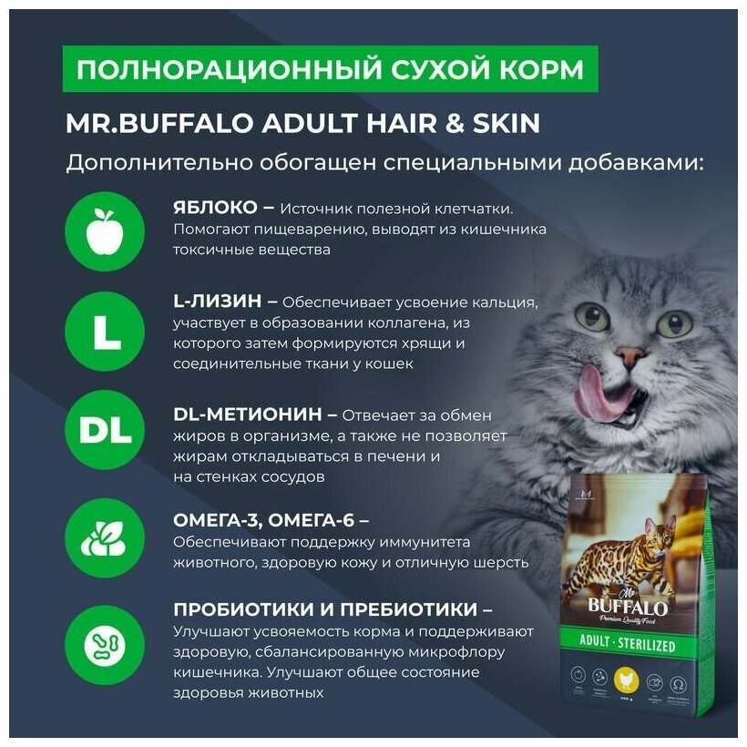 Сухой корм для стерилизованных кошек Mr.Buffalo Sterilized, с курицей, 400 г - фотография № 9