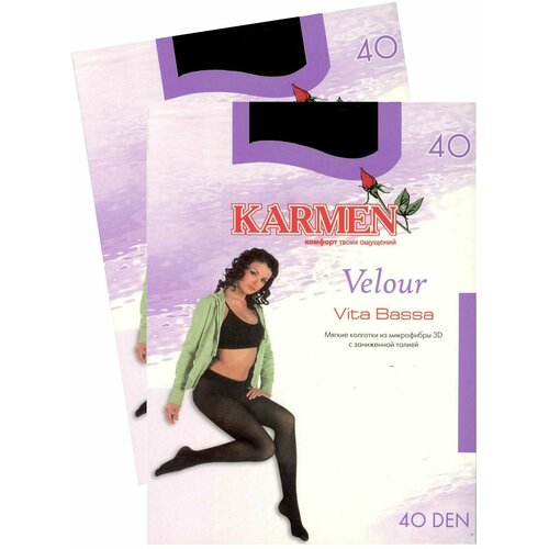 фото Колготки karmen velour, 40 den, заниженная талия, 2 шт., размер 3, черный