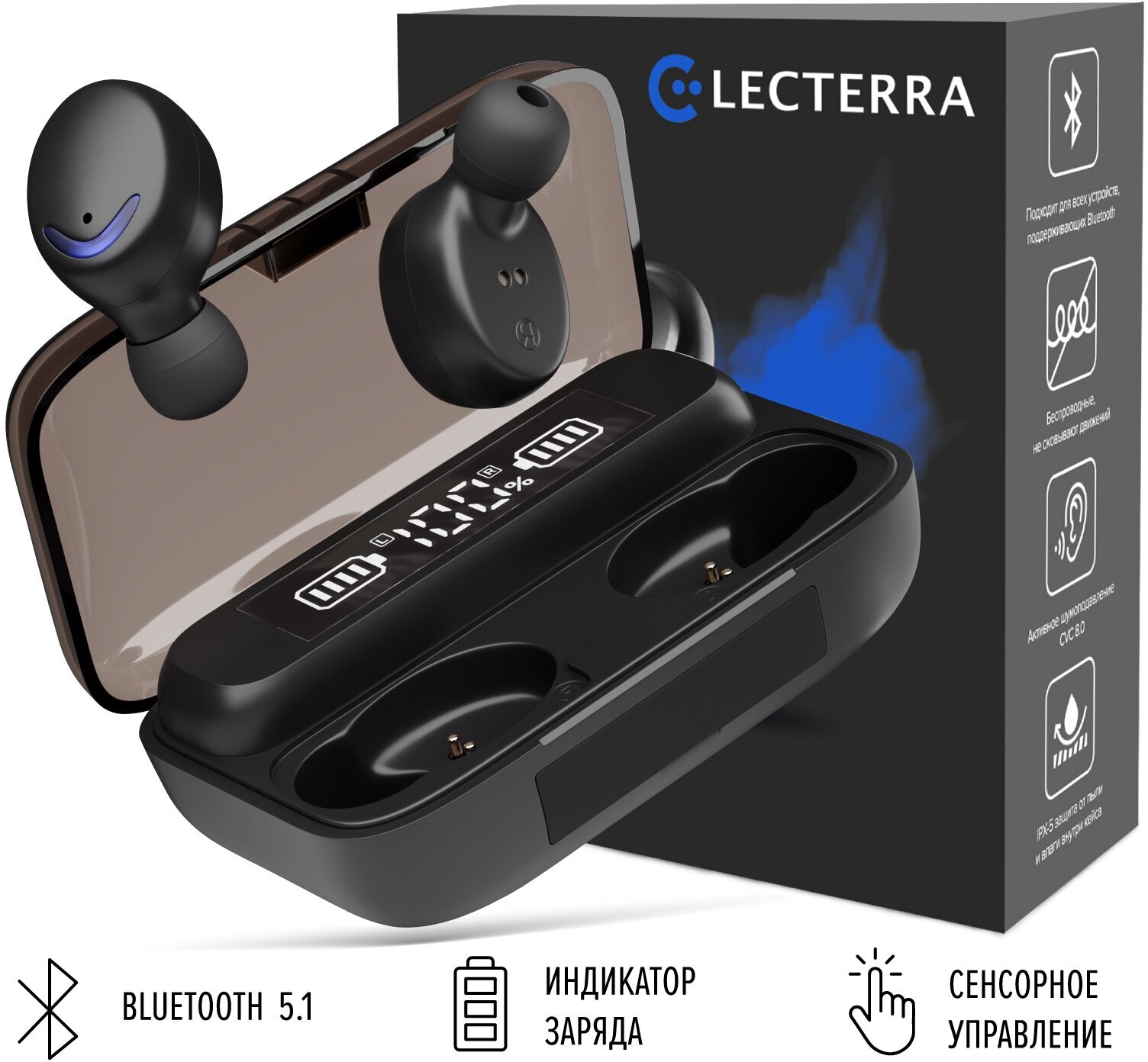 Беспроводные bluetooth наушники для спорта Electerra 5.1. Вкладыши с встроенным микрофоном и кейсом Power Bank. Для iPhone Android