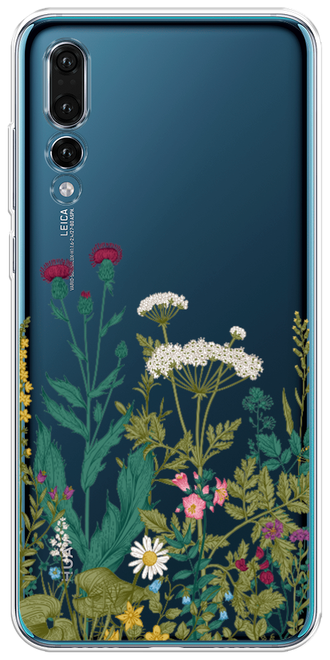 Силиконовый чехол на Huawei P20 Pro / Хуавей П20 Про "Дикие полевые цветы", прозрачный