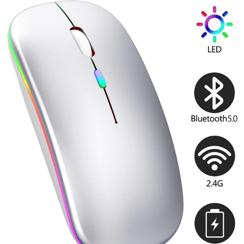 Мышь беспроводная/ для компьютера со встроенным аккумулятором/ Бесшумная блютуз мышь с подсветкой RGB/ Bluetooth/Розовый