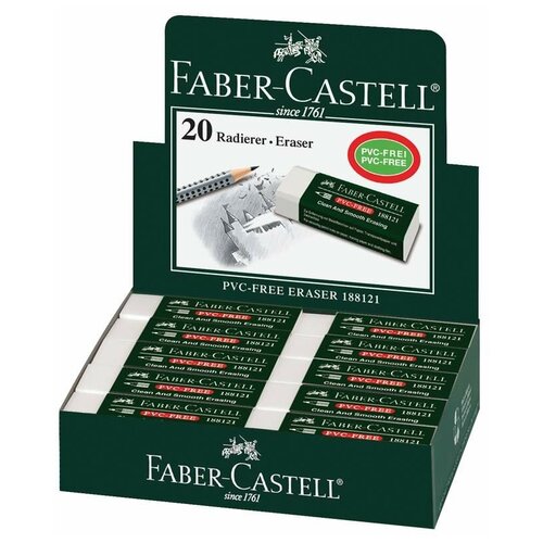 faber castell ластик большой faber castell dust free 62x21 5x11 5 мм белый прямоугольный пвх 187120 20 шт Faber-Castell Набор ластиков 188121, 20 шт. белый 20