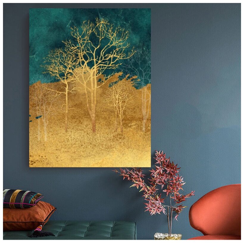 Современная картина для интерьера в гостиную/зал/спальню "Деревья", натуральный холст на подрамнике, 60х80 см
