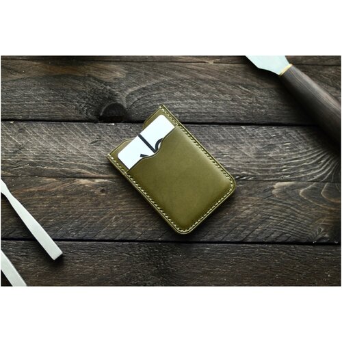 фото Картхолдер из кожи ручной работы olive/ визитница / мини кошелек / кредитница / футляр для карт kushnerov