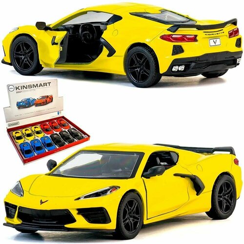 Машинка игрушка детская 1:36 2021 Chevrolet Corvette Stingray C8 (Шевроле Корвет) 12,5 см, металлическая, инерционная / Желтый