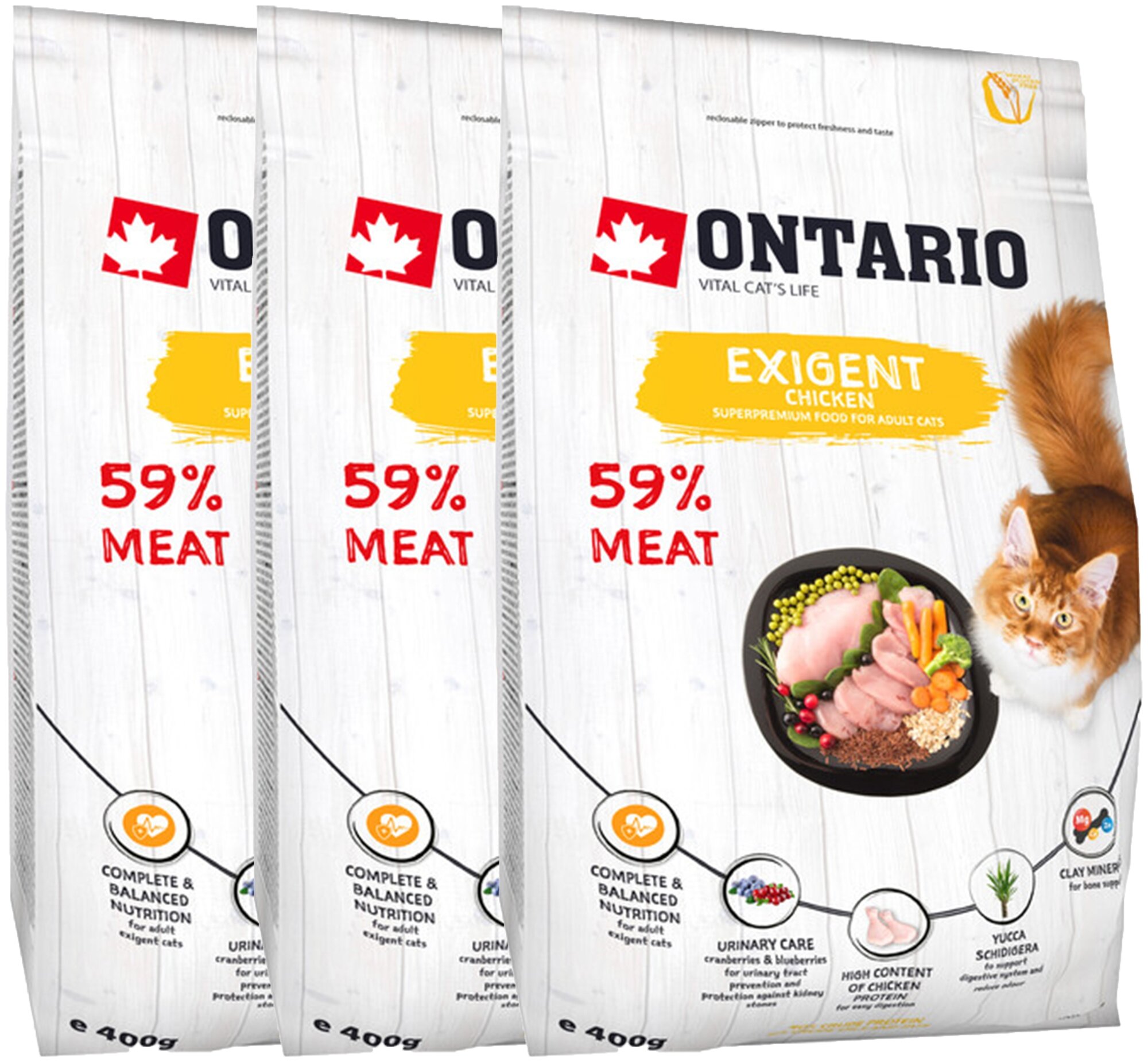 Ontario Для особо требовательных кошек с курицей (Ontario Cat Exigent) 0,4 кг х 3 шт.