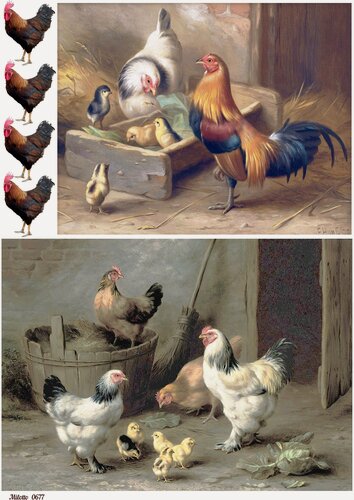 Изображение товара Декупажная карта А4 рисовая бумага тонкая курятник петухи цыплята