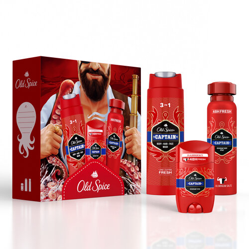 Мужской набор Old Spice Captain: гель для душа, дезодорант-стик и дезодорант-спрей old spice део стик муж old spice captain 50 мл