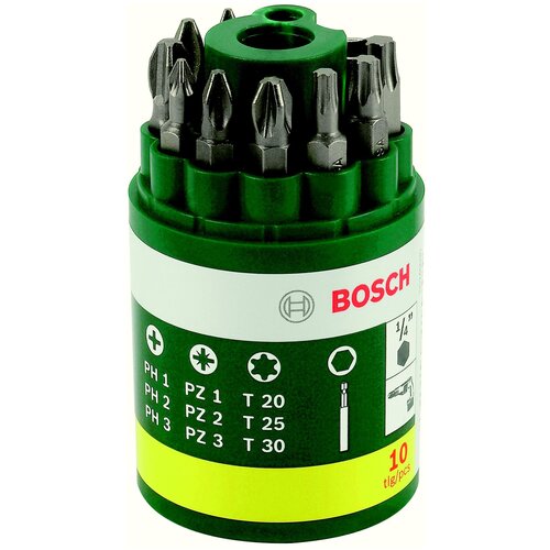 Набор бит BOSCH 2.607.019.452, 10 предм., зелёный, 1 уп. набор бит bosch 2 607 019 452 10 предм зелёный 1 уп