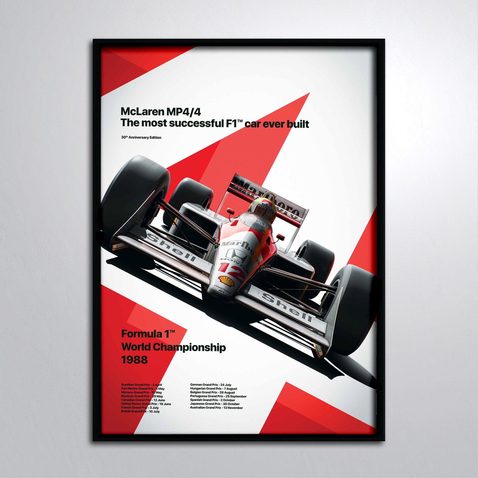 Постер в раме/Айртон Сенна F1 Ayrton Senna da Silva Мclaren mp4/1 1988 г