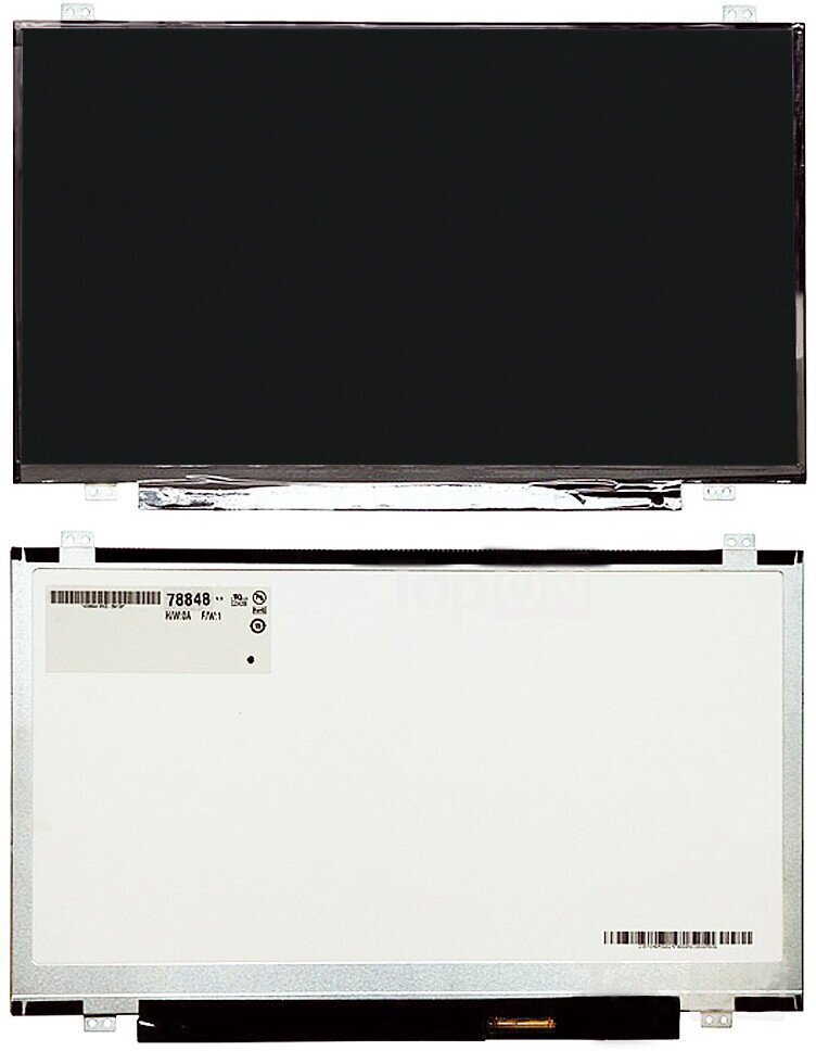 Матрица для ноутбука 14" 1366x768 WXGA, 40 pin LVDS, Slim, LED, TN, крепления сверху/снизу (уши), глянцевая. B140XTN03.6.