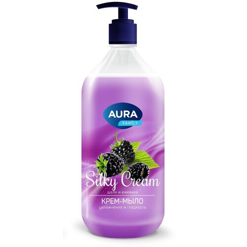 Набор из 3 штук AURA Silky Cream 1000мл Крем-мыло Шелк и ежевика флакон/дозатор