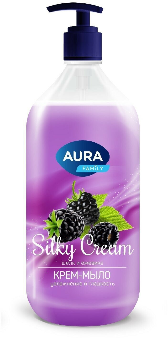 Набор из 3 штук AURA Silky Cream 1000мл Крем-мыло Шелк и ежевика флакон/дозатор