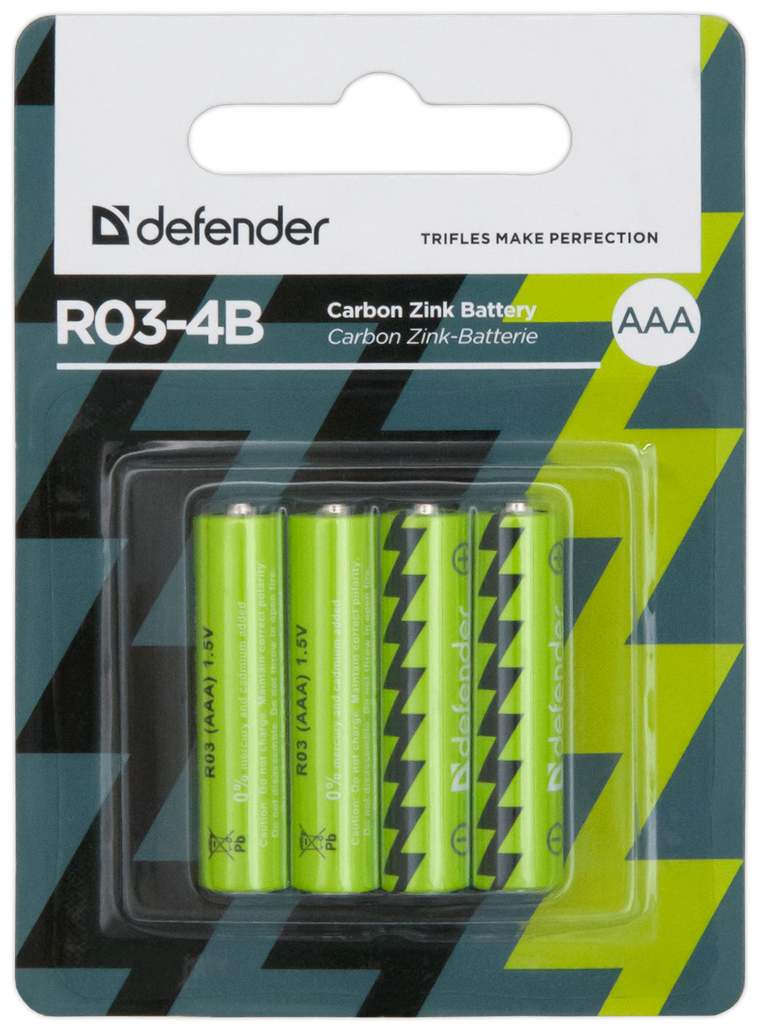 Батарейка солевая Defender AAA R03-4B, упаковка 4шт