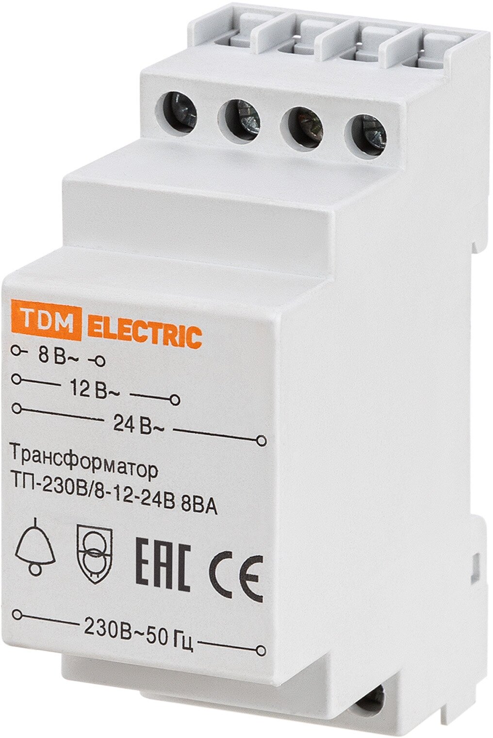 Трансформатор понижающий ТП-230В/8-12-24В 8ВА DIN-рейка TDM
