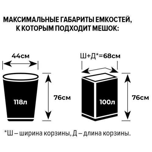 Мешки для мусора ПВД 120л 80мкм 10шт/рул черные 70x110см Luscan