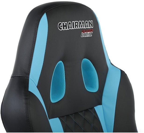 Кресло Chairman game 15 экопремиум черный/голубой