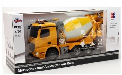 Бетономешалка Mercedez-Benz 1:20 на РУ (свет,звук) в коробке вращение цистерны E528-003 Double Egle - фото №9
