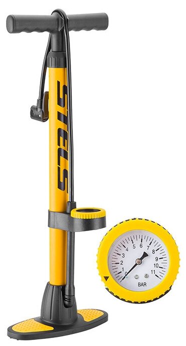 Насос для велосипеда напольный ручной STELS THP-2001A пластиковый с манометром желтый