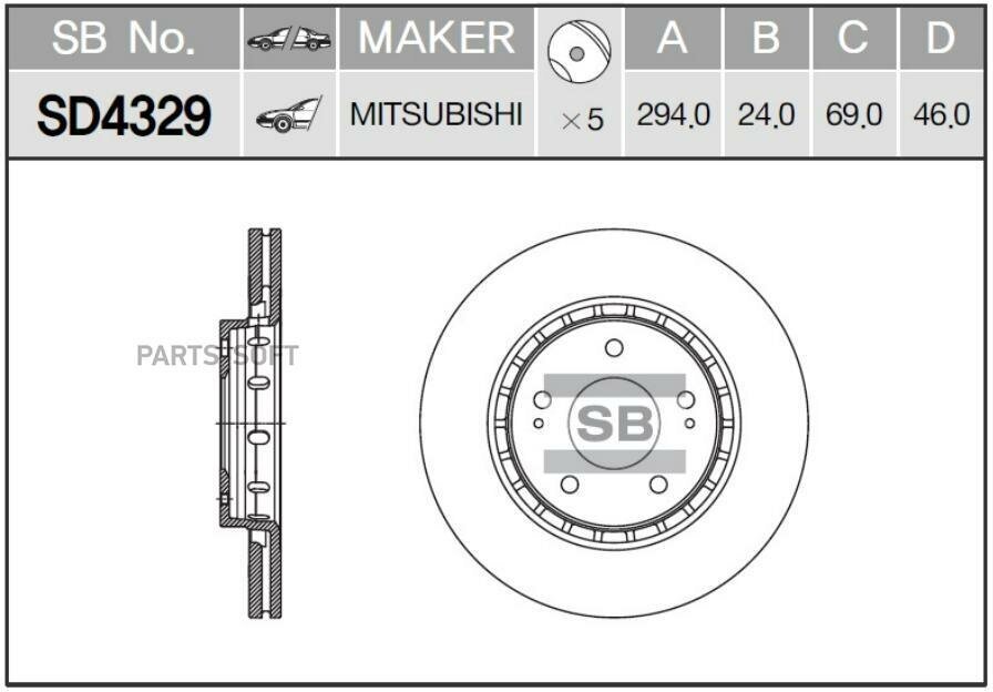 Диск Тормозной Передний Mitsubishi Outlander I-Iii Sd4329 Sangsin brake арт. SD4329
