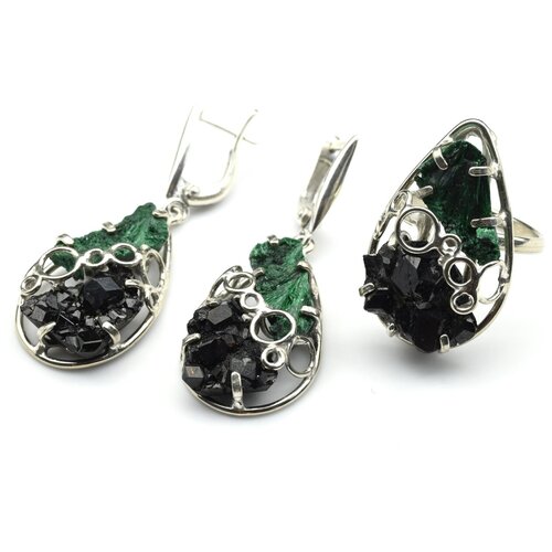 Комплект бижутерии Радуга Камня: кольцо, серьги, кристалл, размер кольца 18, зеленый, мультиколор