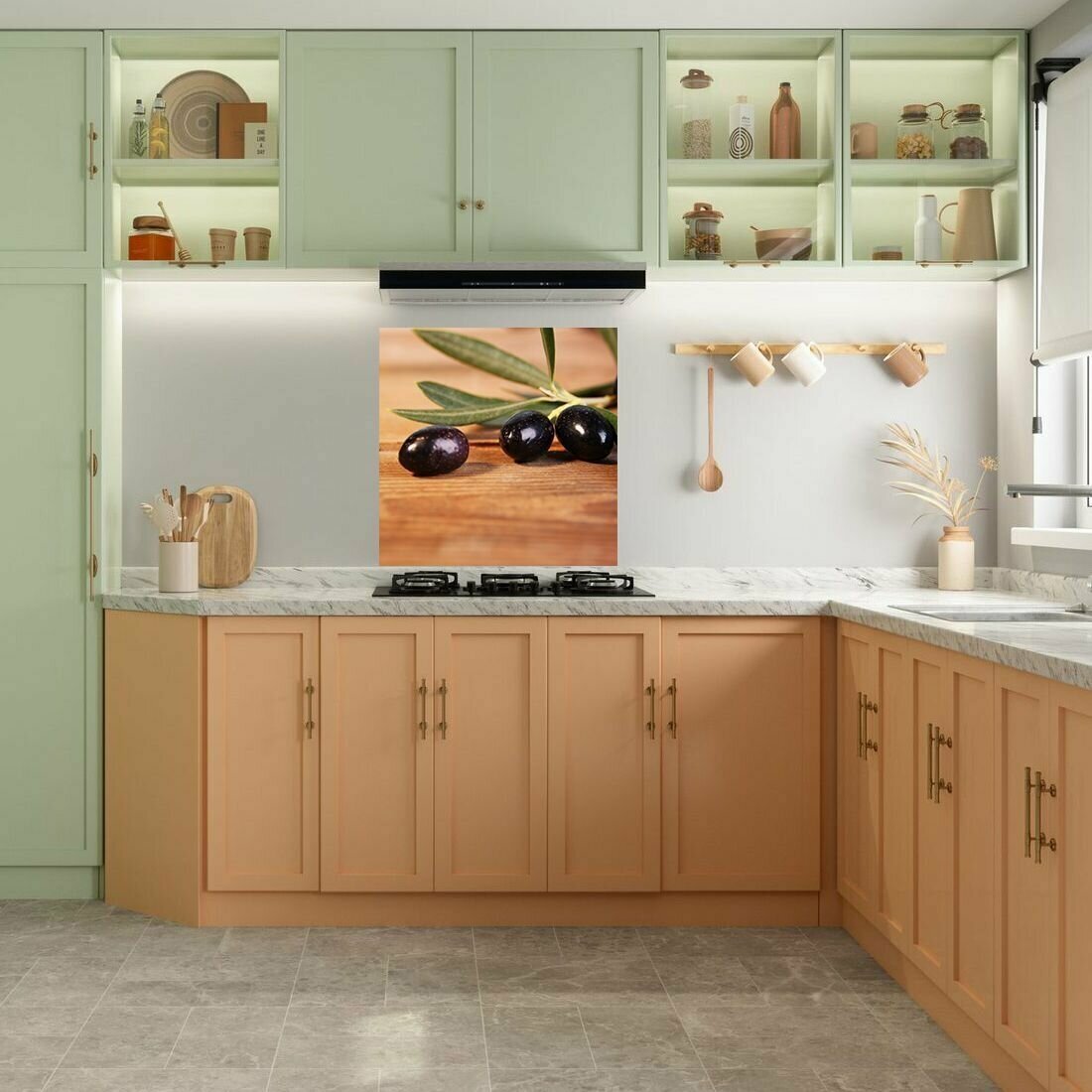 Защитный экран для кухни 600 х 600 х 3 мм "Оливки", акриловое стекло на кухню для защиты фартука, прозрачный монолитный поликарбонат, 600-013 - фотография № 3