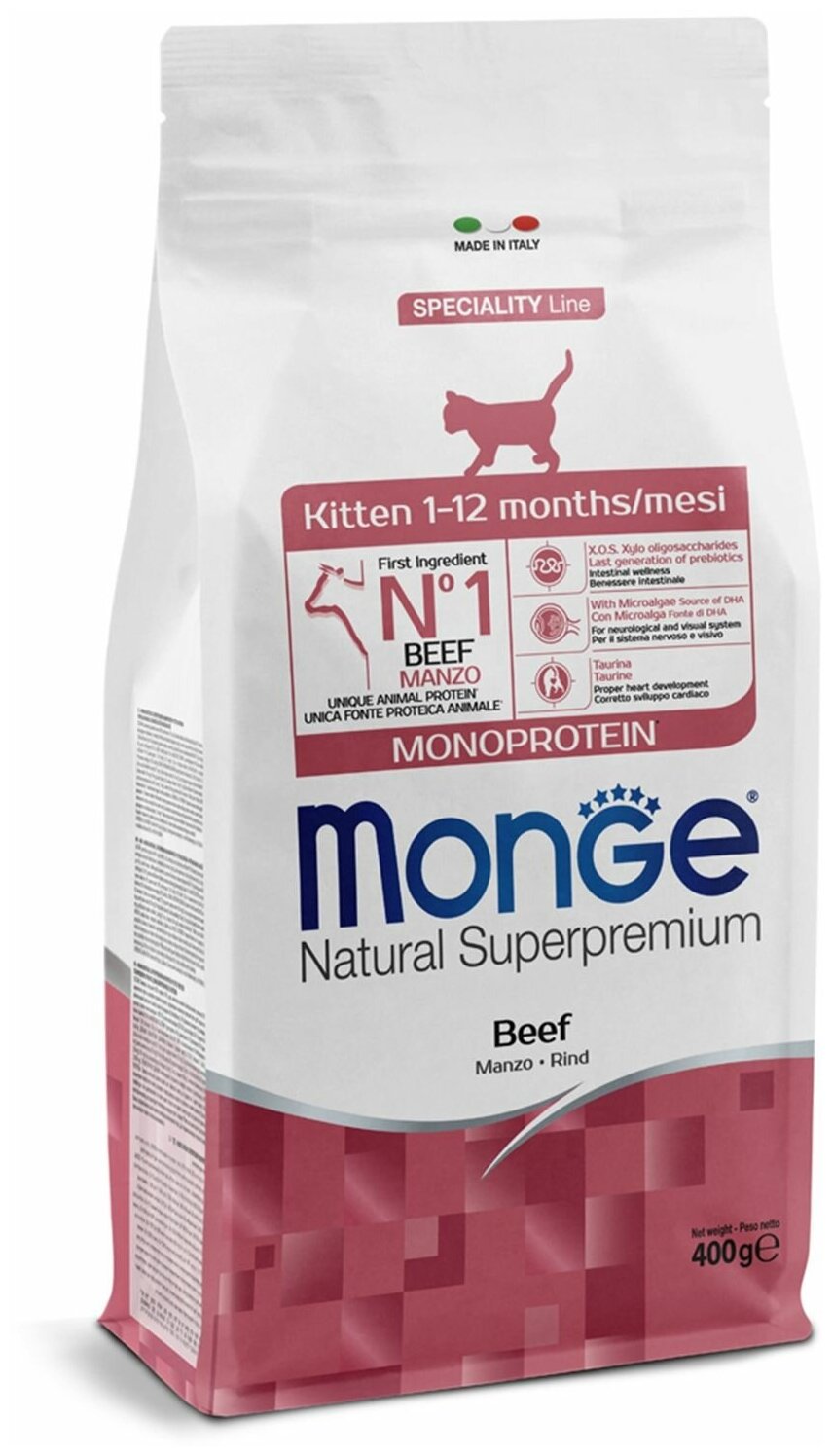 Сухой корм Monge Сat SpeСiality Line Monoprotein для котят и беременных кошек, из говядины 400 г - фотография № 1