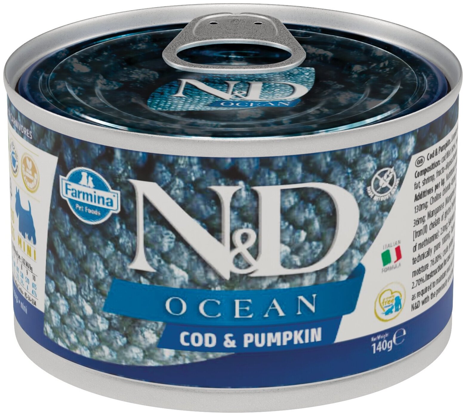 Корм консервированный Farmina N&D Ocean для собак мелких пород с треской и тыквой, 140 г, 1 шт.