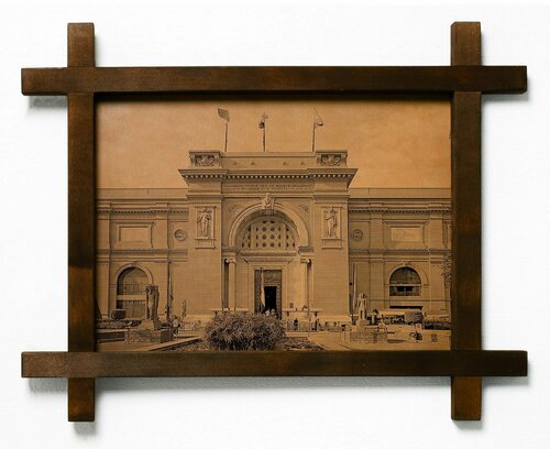 Картина Каирский музей, гравировка на натуральной коже, интерьерная для украшения и декора на стену в деревянной раме, подарок, BoomGift