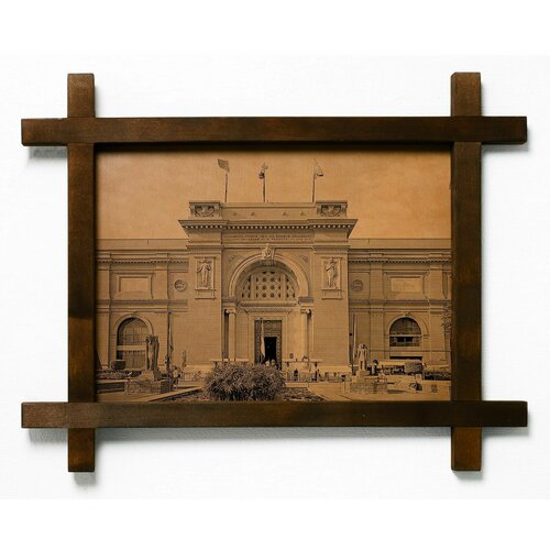 Картина Каирский музей, гравировка на натуральной коже, интерьерная для украшения и декора на стену в деревянной раме, подарок, BoomGift