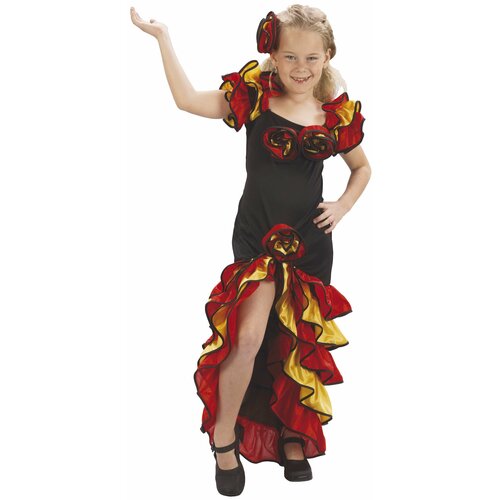 Карнавальный костюм испанский для танцев детский для девочки профессиональное детское платье для латинских танцев с пайетками для соревнований танцевальный костюм для девочек розового красного син