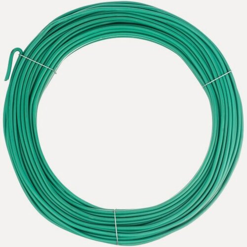 Изображение товара Сибртех Проволока для подвязки, стальная в ПВХ (зеленый) 25 м, внутр. 1.6 мм / внеш. 3 мм, , 64380