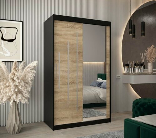 Изображение товара Шкаф-купе МебельЛэнд24 Валмиера NEW - 3 Черный / Дуб Сонома 140x50x200 дуб светлый для одежды двухдверный с 1 зеркалом