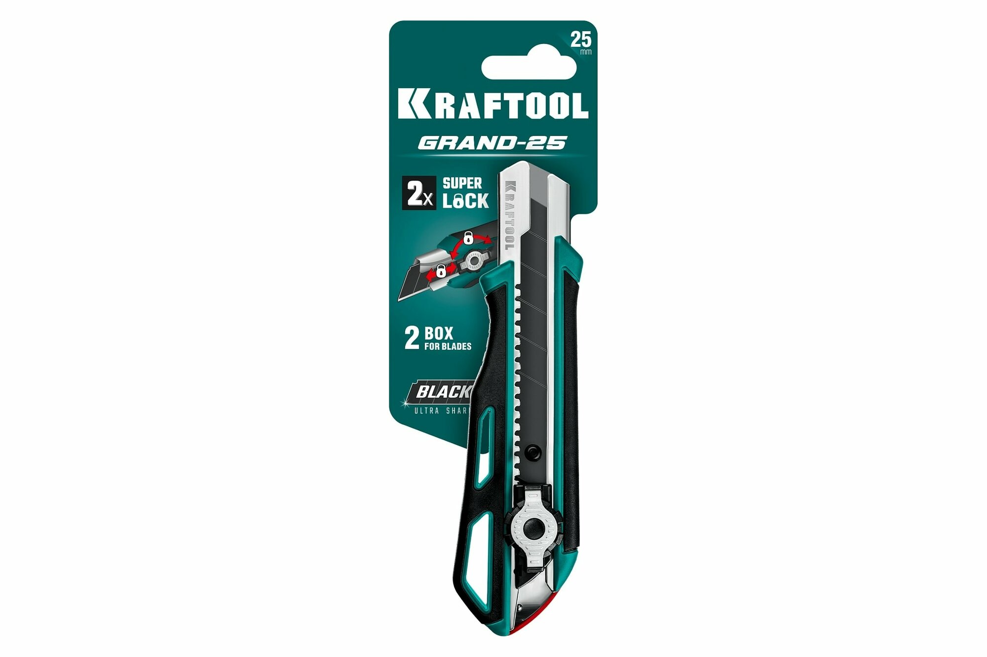 Нож Kraftool Grand-25, с лезвиями, двухкомпонентной рукоятью, длина лезвия 25 мм, зеленый