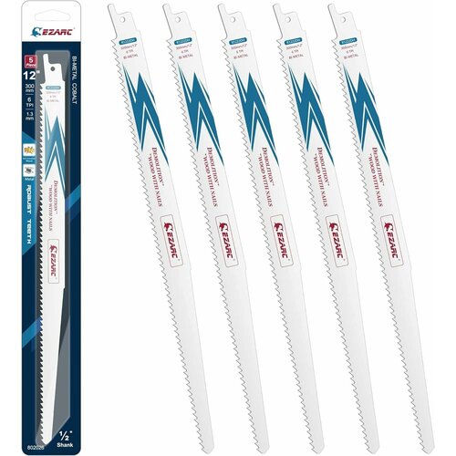 Кобальтовые полотна по древесине с гвоздями металлу и дереву 6TPI 300мм EZARC для сабельной пилы 5шт 1837₽