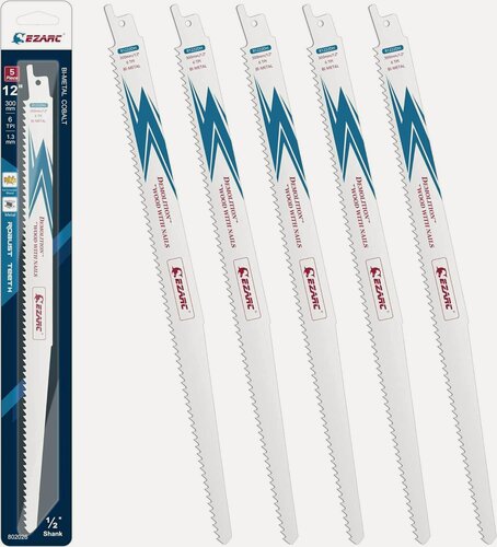 Изображение товара BiMCo полотна по древесине с гвоздями, металлу и дереву 6TPI 300мм EZARC для сабельной пилы 5шт