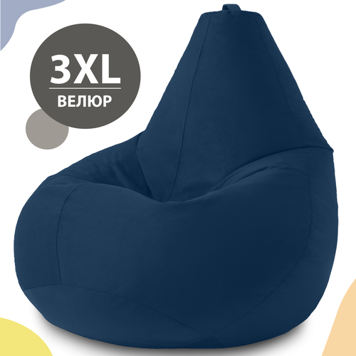 Кресло-мешок груша MyPuff, размер XХXL-Стандарт, мебельный велюр, синий синий, темный, синий, размер большие