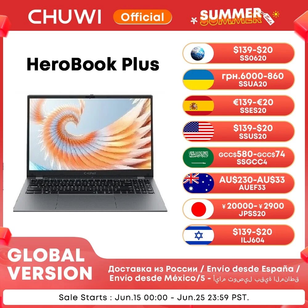 Ноутбук Chuwi HeroBook Plus, 15.6", 8/256ГБ, Celeron N4020, Intel UHD 600, Windows