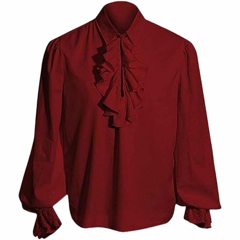 Рубашка средневекового вампира в викторианском стиле-Красный-M