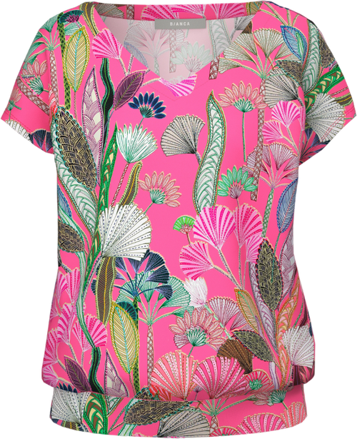 Блуза  BIANCA, повседневный стиль, короткий рукав, флористический принт, размер 46