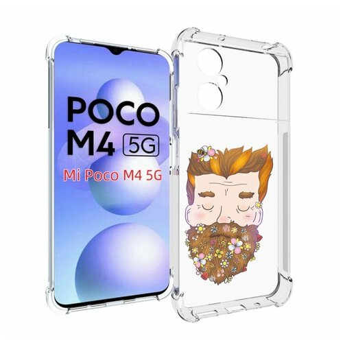 Чехол MyPads мужчина с цветами в бороде для Xiaomi Poco M4 5G задняя-панель-накладка-бампер