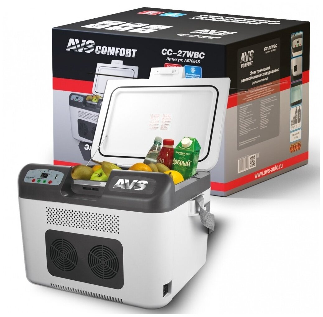 Термоконтейнер (автомобильный холодильник) AVS CC-27WBC(программное цифровое управление USB-порт) 27л 12V/24V/220V