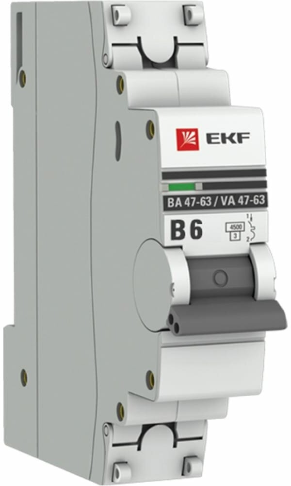 EKF Автоматический выключатель 1P 6А (В) 45kA ВА 47-63 PROxima mcb4763-1-06B-pro